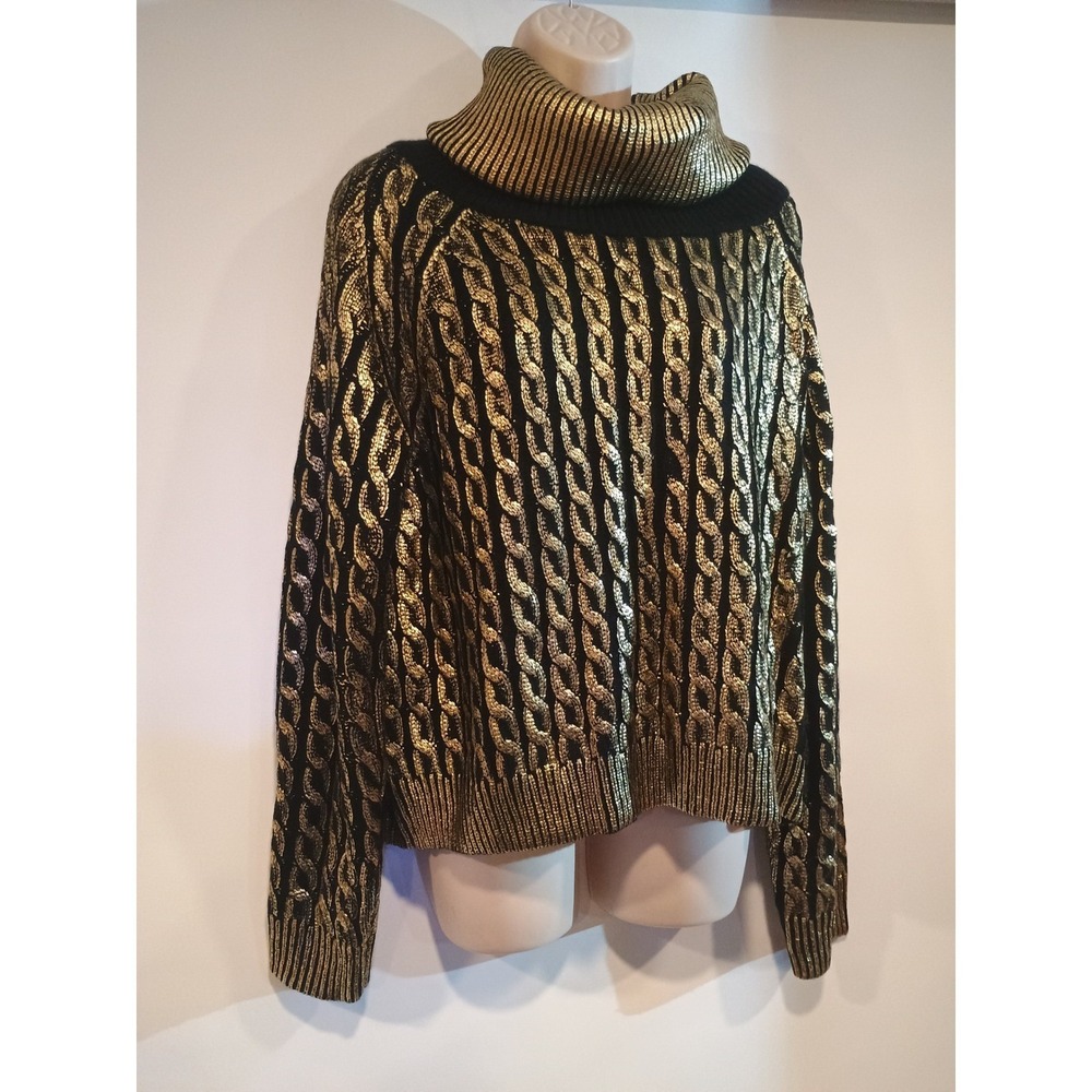 Generation K Cowl Neck Sweater Womens XL Black Gold Excellent Metallic